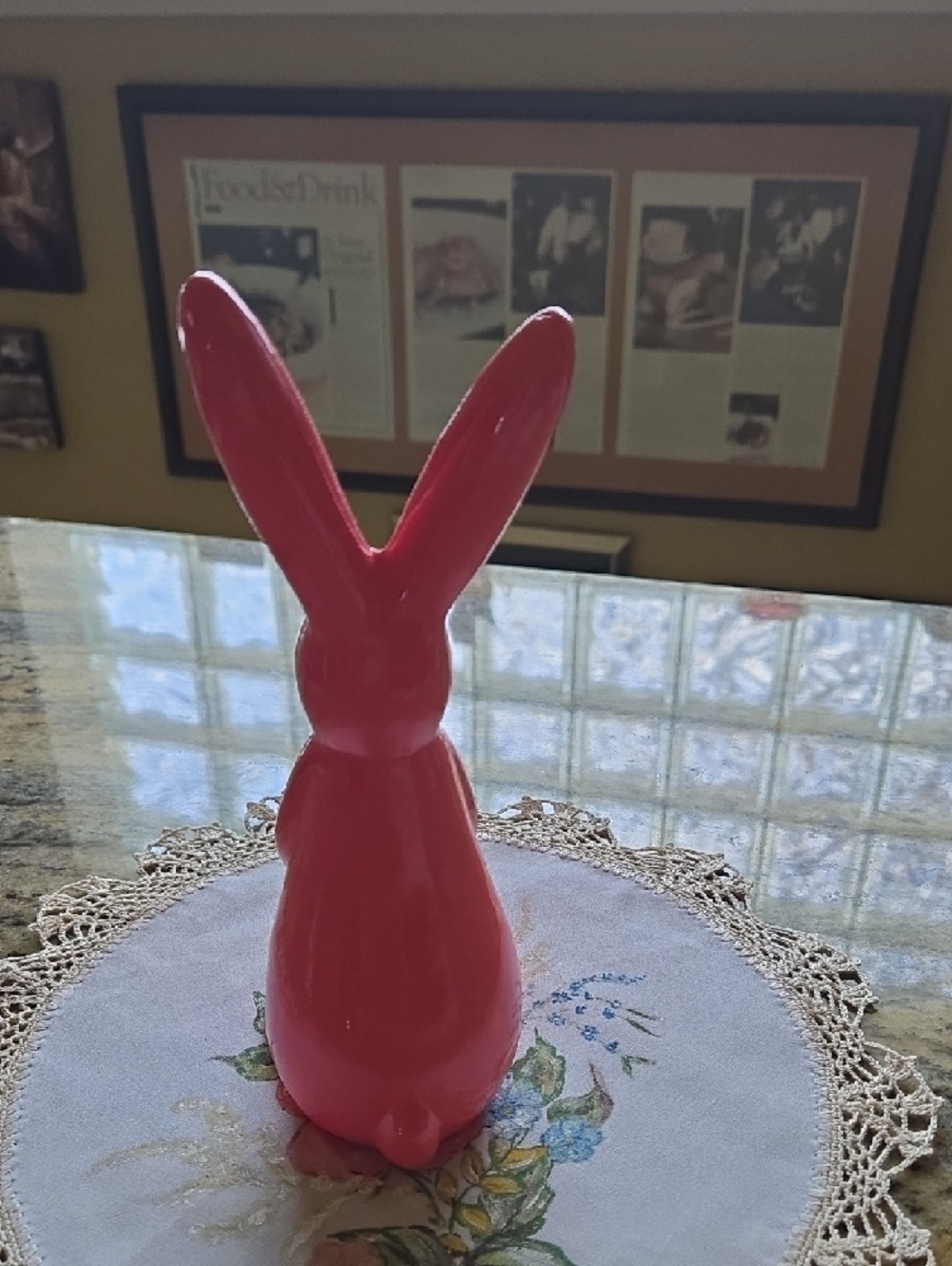 Glossy Pink Ceramic Bunny Figurine - Picture 3 of 7